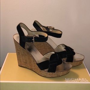 Michael Kors Suede Wedges with cork wedge heel.